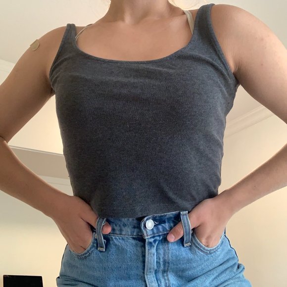 Brandy Melville Dark Grey Cropped Tank Top - Picture 1 of 3